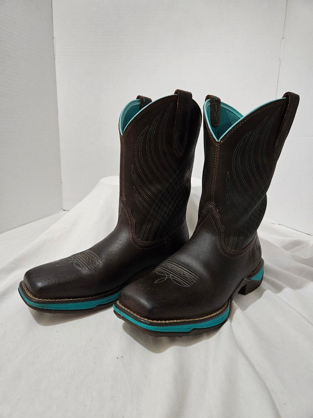Ariat Anthem Western Boots Womens 8.5B Brown Turquoise Square Toe 10027247